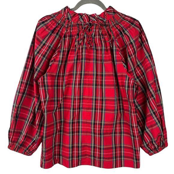 J. Crew Smocked Neck Top Good Tidings Plaid Size M Christmas Tartan Puff Sleeve - Picture 2 of 16